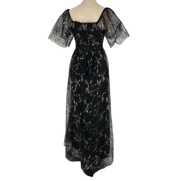 Baltic Born Black & Gold Metallic Floral Cassandra Tulle Maxi Dress Size Small - Picture 6 of 9